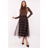 Love Lace Women's Tulle Checkered Flared Midi Skirt with Elastic in Black