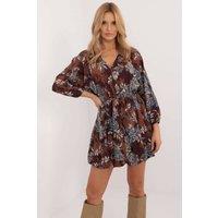 Love Lace Women's Floral Viscose Lined Heart Neck Flared Day Dress in Brown