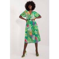Love Lace Women's Midi Pleated Wrap Belt Day Dress in Green