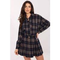Love Lace Women's Checkered Godet Mini Skirt with Waist Belt in Blue | Size: S/M