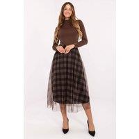 Love Lace Women's Checked Tulle Midi Skirt with Elastic Waist in Brown