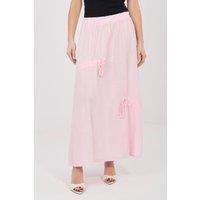 Love Lace Women's Long Casual Elastic Waist Front Tie Skirt in Pink
