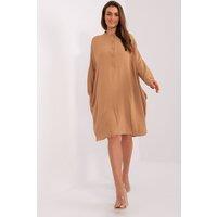 Love Lace Women's Long Sleeve Loose Fit Button Shirt Dress in Brown