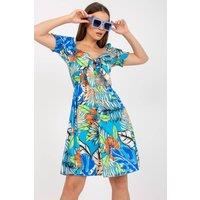 Love Lace Women's Spanish Neckline Tie Front Summer Dress in Blue
