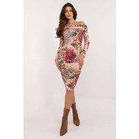 Love Lace Women's Elegant Pencil Dress Spanish Neckline Animal Motif in Beige