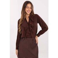Love Lace Women's Classic Long Sleeve Stand Collar Frill Shirt in Brown
