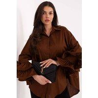 Love Lace Women's Elegant Long Sleeve Cotton Shirt With Ruffles in Brown