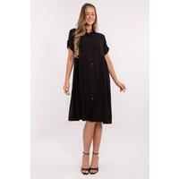 Love Lace Women's Flared Midi Shirt Dress with Pleats in Black