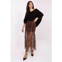 Love Lace Women's Elastic Waist Lace Insert Midi Skirt in Brown