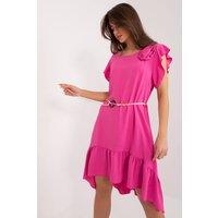 Love Lace Women's Everyday Summer Flared Dress with Tie Belt in Pink