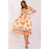 Love Lace Women's Summer Frilled Sleeve Belted Lined Dress in Orange