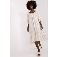 Love Lace Women's Loose Fit Summer Dress with Frill Sleeves in Beige