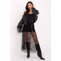 Love Lace Women's Lace Insert Elastic Waist Midi Mini Skirt in Black