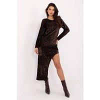Love Lace Women's Asymmetrical Sequin Evening Dress with Lining in Brown
