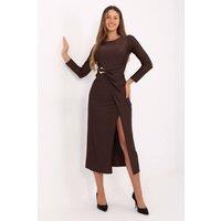 Love Lace Women's Elegant Wrap Midi Evening Dress with Ruching in Brown