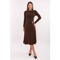 Love Lace Women's Elegant Midi Long Sleeve Dress with Ruching in Brown