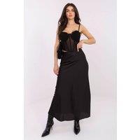 Love Lace Women's Long High Waist Satin Skirt with Elastic in Black
