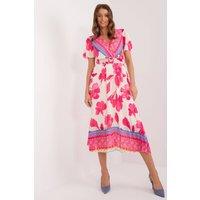 Love Lace Women's Summer Frill Sleeve Belted Dress with Lining in Pink