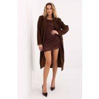 Love Lace Women's Beaded Pencil Mini Dress with Sheer Sleeves Style 221103 in Brown