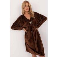 Love Lace Women's Velour Heart Neck Everyday Dress Butterfly Tag in Brown