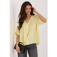 Love Lace Women's Short Sleeve V Neck Button Shirt in Yellow