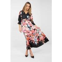 Love Lace Women's Floral Wrap Maxi Dress with Ruffle Sleeves in Black