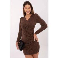 Love Lace Women's Sequined Flared Mini Wrap Dress with Ruching in Brown