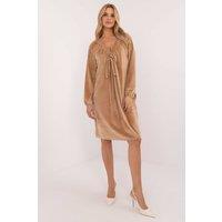 Love Lace Women's Velour Everyday Dress with Heart Neckline in Brown