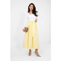 Love Lace Women's Striped High Waisted Midi Flared Skirt Tie Belt in Yellow