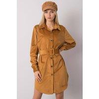 Love Lace Women's Camel Button Down Long Sleeve Dress with Belt in Brown