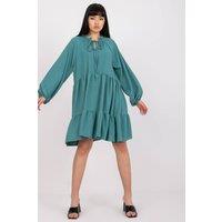 Love Lace Women's Flared Long Sleeve Tie Neck Day Dress in Green