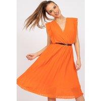 Love Lace Women's Pleated Summer Dress With Heart Neckline in Orange