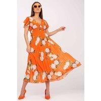 Love Lace Women's Summer Frill Sleeve A Line Dress in Orange