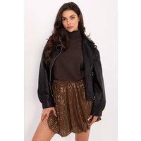 Love Lace Women's Sequined Mini Bomb Skirt with Smooth Fit in Brown