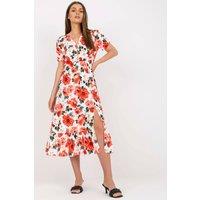 Love Lace Women's Floral Button Front Summer Dress with Frill in Red