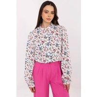 Love Lace Women's Floral Stand Collar Long Sleeve Shirt in White | Size: S/M
