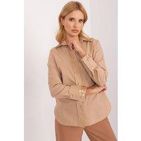 Love Lace Women's Classic Long Sleeve Shirt with Embroidered Cuffs in Beige | Size: S/M