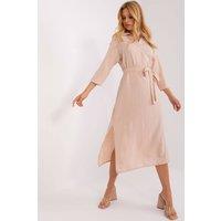 Love Lace Women's Everyday Straight Cut Dress with Waist Tie in Beige | Size: Medium