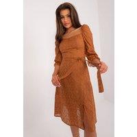 Love Lace Women's Cotton Midi Summer Dress with Puff Sleeves in Brown | Size: 42