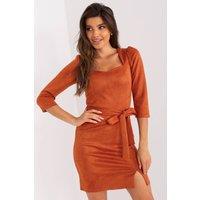 Love Lace Women's Cotton Pencil Dress with Heart Neckline Belt in Orange | Size: 40