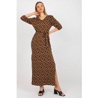 Love Lace Women's Long Heart Neckline Tie Belt Dress with Slits in Brown | Size: S/M