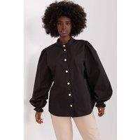 Love Lace Women's Long Sleeve Shirt with Stand Collar & Frill Cuff in Black | Size: S/M