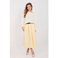 Love Lace Women's Front Pleated Flared Midi Skirt with Pockets in Yellow