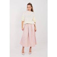 Love Lace Women's Elegant Flared Midi Skirt with Pockets in Pink