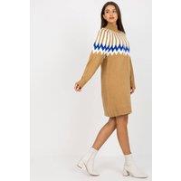Love Lace Women's Geometric Knit Turtleneck Long Sleeve Dress Style 170359 in Brown