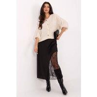 Love Lace Women's Lace Insert Flared Midi Skirt in Black