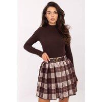 Love Lace Women's Checkered Pleated Mini Skirt with Belt in Brown