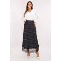 Love Lace Women's Polka Dot Lace Hem Midi Skirt Elastic Waist in Black