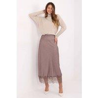 Love Lace Women's Polka Dot Lace Midi Skirt with Stretch Waist in Beige