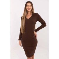 Love Lace Women's Everyday Ribbed V Neck Pencil Dress in Brown | Size: S/M